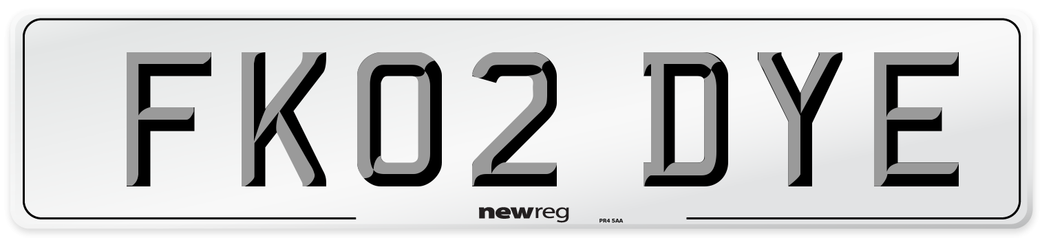 FK02 DYE Number Plate from New Reg